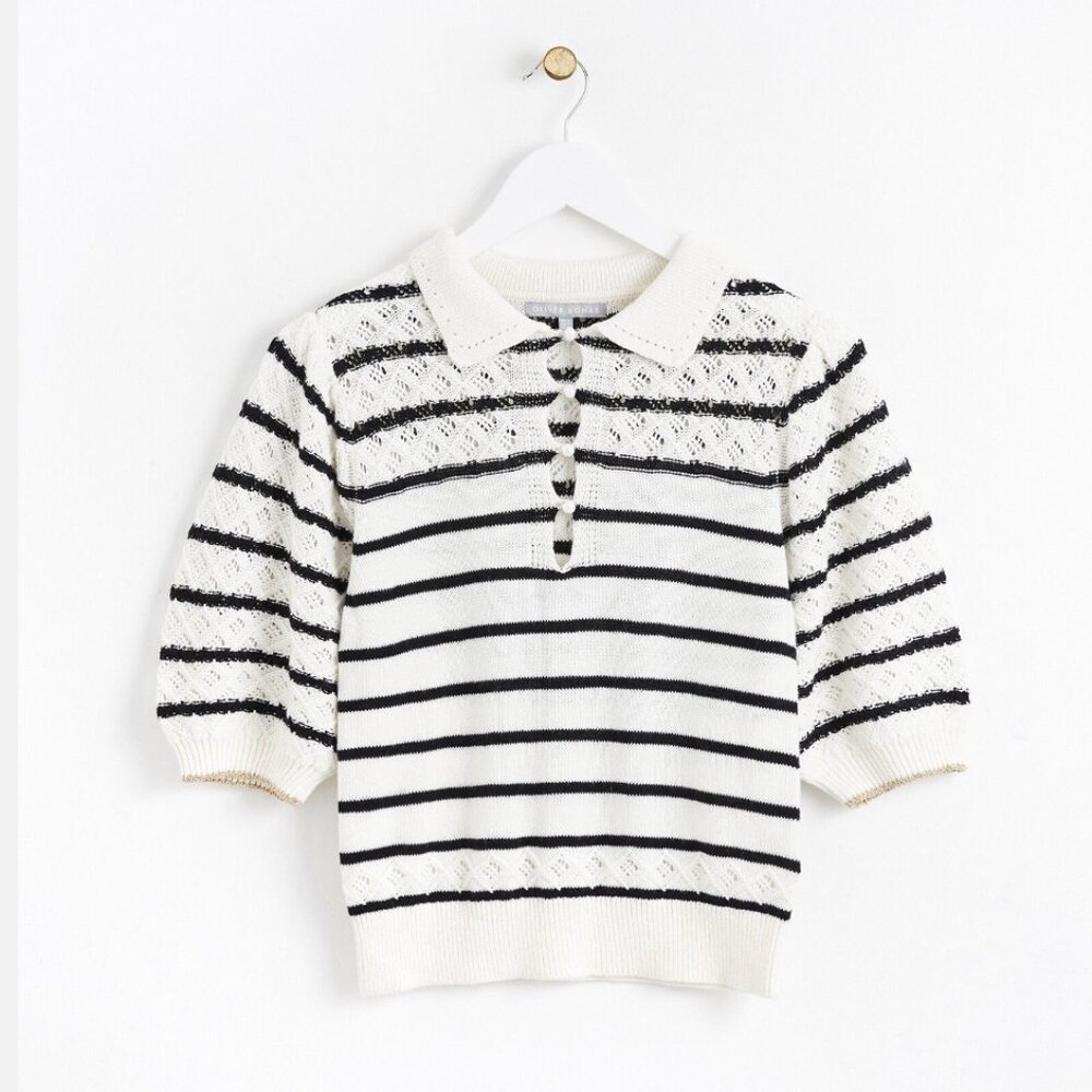 NWT Oliver Bonas Striped Black & White Knitted Top